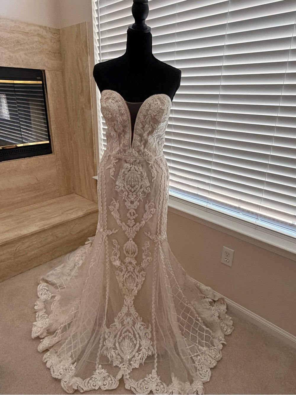 Lace Appliqué Bridal Gown in Ivory/Champagne